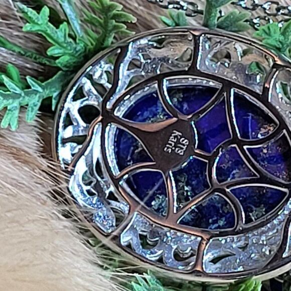 Karis, New, Stamped, Blue Lapis Lazuli Necklace, 18 Inches, Platinum Plating. - Picture 2 of 6